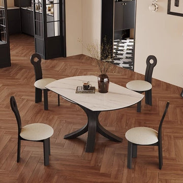 Luxury Convertible Dining Table with Sintered Stone Top & Telescopic Wooden Base